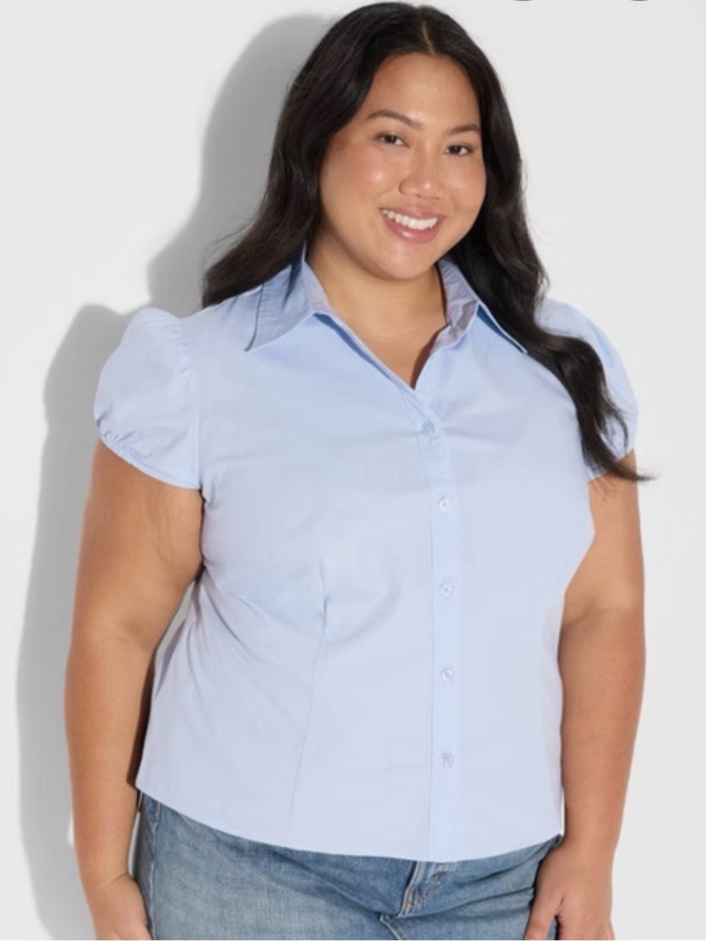 Wild Fable Plus Size Light Blue Puff Sleeve Button-Down Shirt